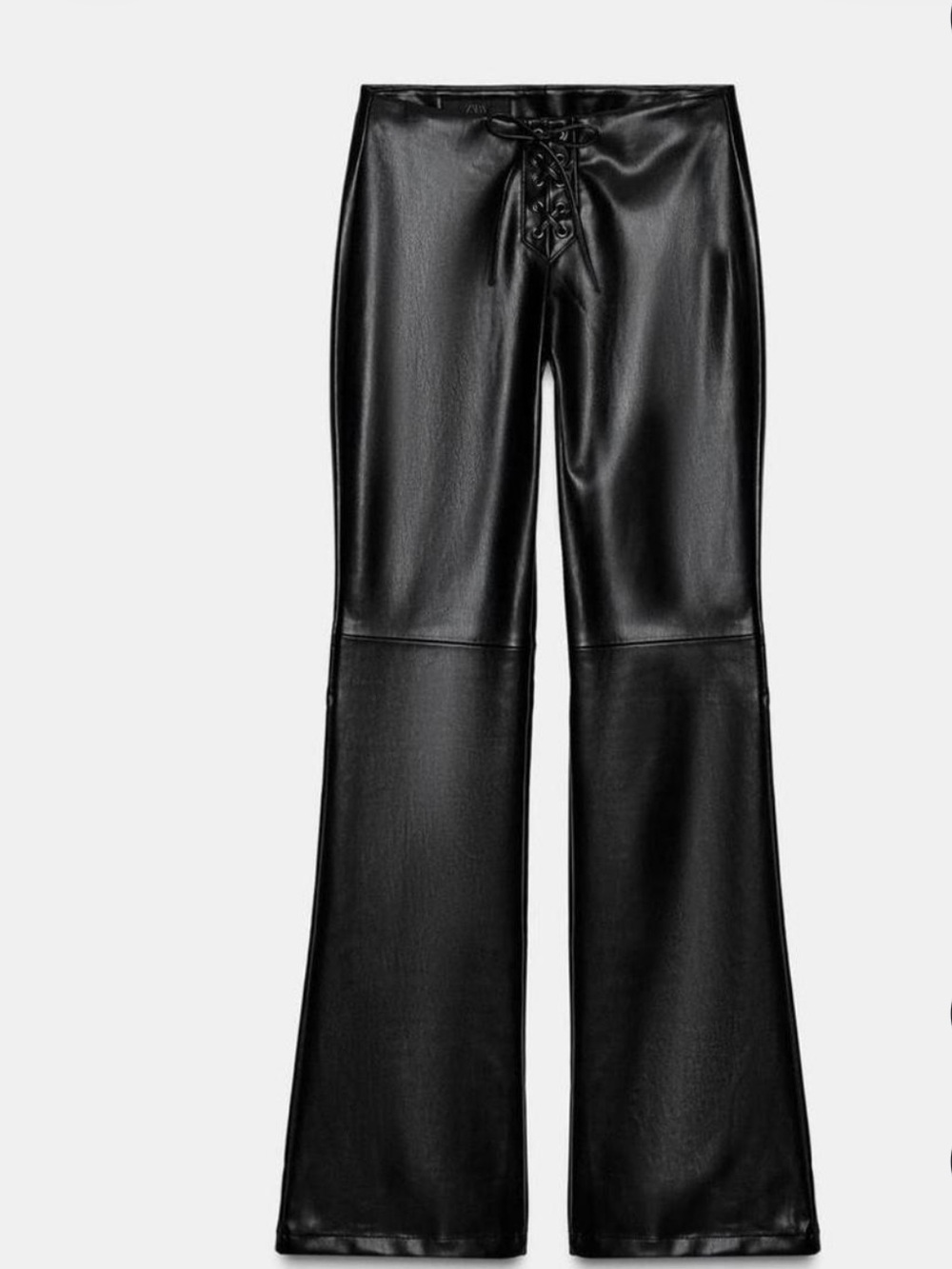 Zara Black Faux Leather Lace-Up Flare Pants